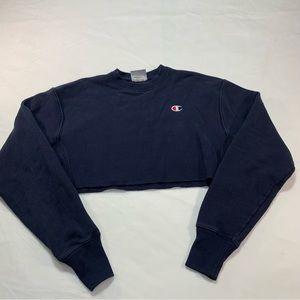 Champion Womens Reverse Weave Cropped Cut Off Crew Dark Blue Size XS
